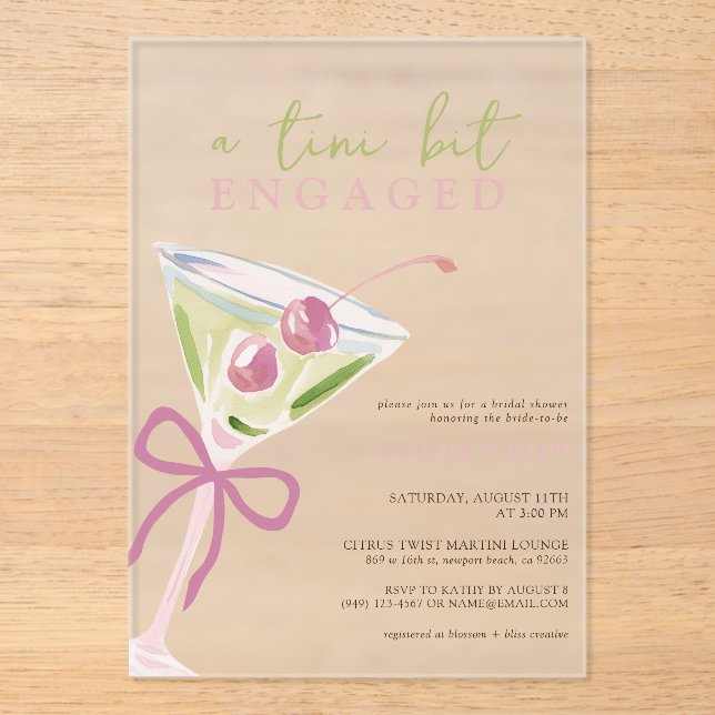 Invitations En Acrylique Chic Tini Bit Engaged Martini Bridal Shower (Recto)