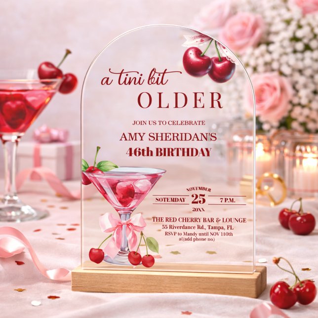 Invitations En Acrylique Chic Un Peu Plus Vieille Martini Cerise 46e Annive (Créateur téléchargé)