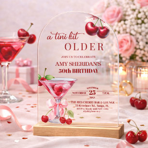 Invitations En Acrylique Chic Un Peu Plus Vieille Martini Cerise 50e Annive