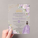Invitations En Acrylique Chic violet Lilac Roses Floral Princess Sweet 16<br><div class="desc">Personnalisez cette élégante Quinceañera florale violette / Quinceanera / Mis Quince Anos / Sweet 16 anniversaire invitation acrylique facilement et rapidement. Cliquez simplement sur le bouton customiser pour modifier les textes, modifier les polices et les couleurs des polices. Doté d'exquis roses lilas violets, une fille en robe lilas glittery, papillons...</div>