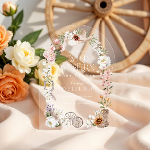 Invitations En Acrylique Chic Western Aquarelle Floral Baby shower Cowboy