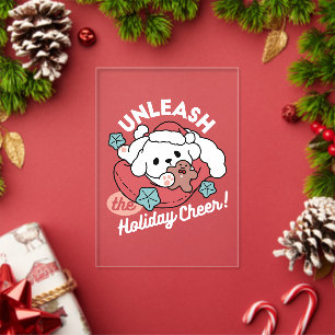 Invitations En Acrylique Chien de Noël avec chapeau de Père Noël – Joie des