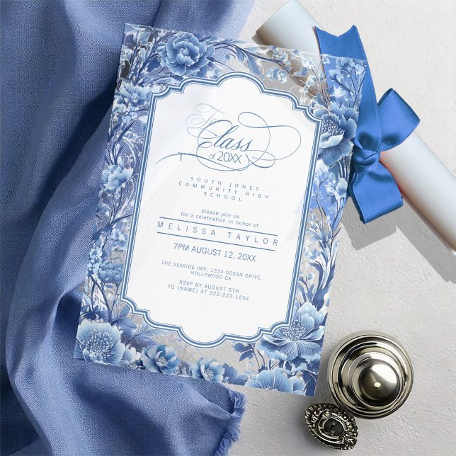 Invitations En Acrylique Chinoiserie Floral Border Graduation ID1098 (Créateur téléchargé)