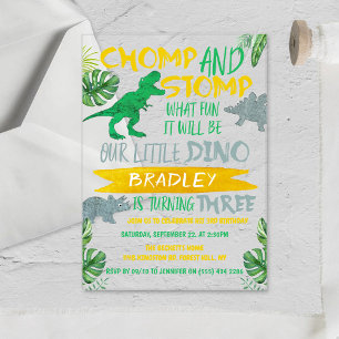 Invitations En Acrylique Chomp & Stomp ! Dinosaur Boys 3e anniversaire
