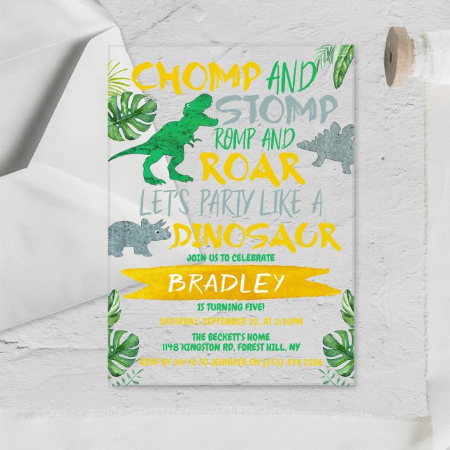 Invitations En Acrylique Chomp & Stomp ! Dinosaur Garçons N'Importe Quel Âg (Créateur téléchargé)
