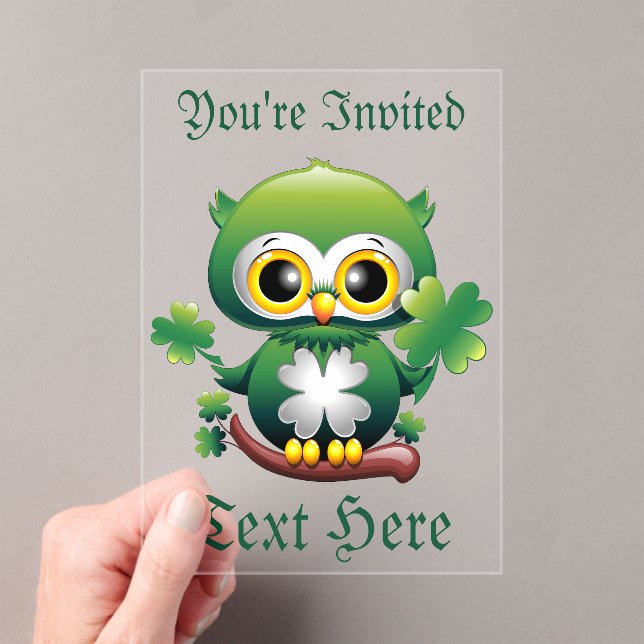 Invitations En Acrylique Chouette bébé mignonne St Patrick dessin animé (In situ (ordinateur de poche))