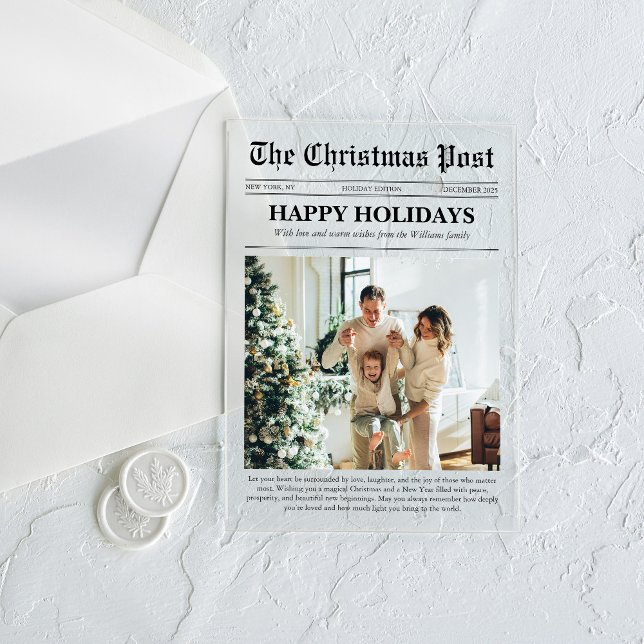 Invitations En Acrylique Christmas Newspaper Year in Review Family Photo (Créateur téléchargé)