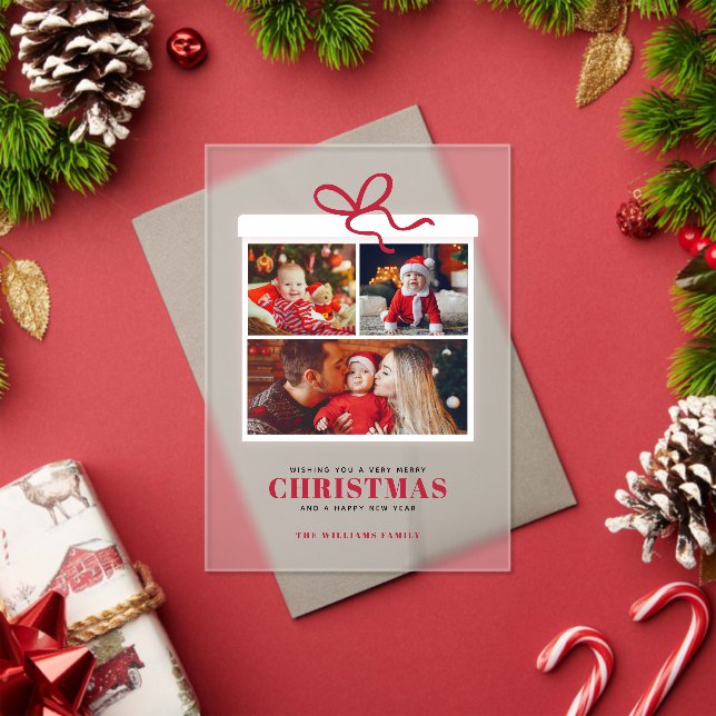Invitations En Acrylique Christmas Present 3 Photo Collage (Insitu (vacances))