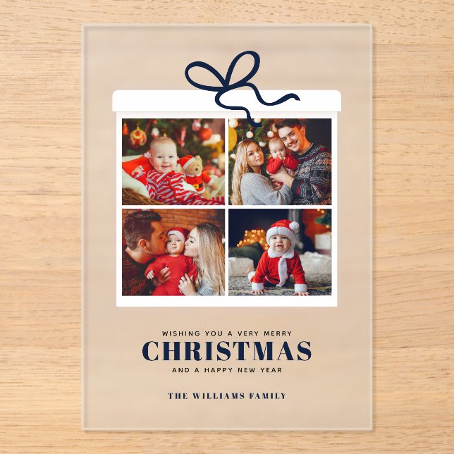 Invitations En Acrylique Christmas Present 4 Photo Collage (Recto)