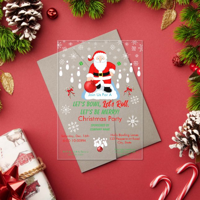 Invitations En Acrylique Christmas Santa's Bowling Party  (Insitu (vacances))