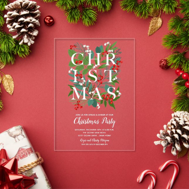 Invitations En Acrylique CHRISTMAS verdure Élégant (Insitu (vacances))
