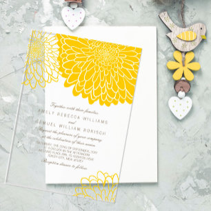 Invitations En Acrylique Chrysanthème Blanc Jaune Mariage Élégant Simple