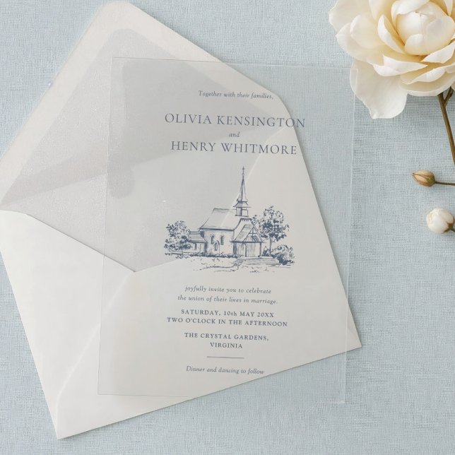 Invitations En Acrylique Church Venue Sketch Minimalist Wedding  (Créateur téléchargé)