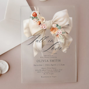 Invitations En Acrylique Chute en amour Bow blanc Baby shower floral