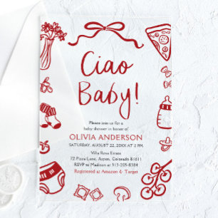 Invitations En Acrylique Ciao Baby Pizza Italien Fantaisiste Fête de Naissa