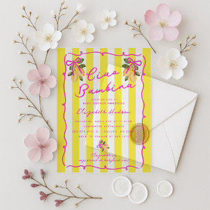 Invitations En Acrylique Ciao Bambina Rayures Jaunes Baby Shower Acrylique