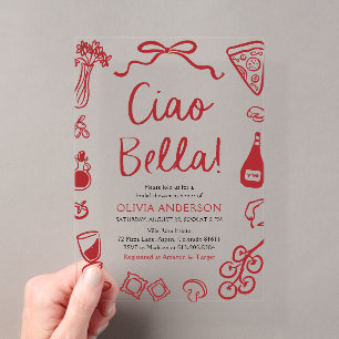 Invitations En Acrylique Ciao Bella Pizza Italienne Dessinée à la Main pour