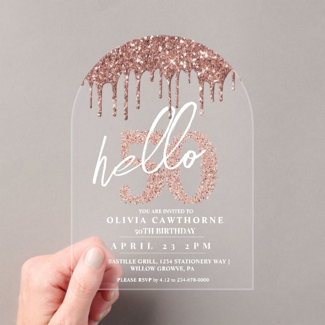 Invitations En Acrylique Cinquante 50e anniversaire Lux Rose Acrylique rose (In situ (ordinateur de poche))