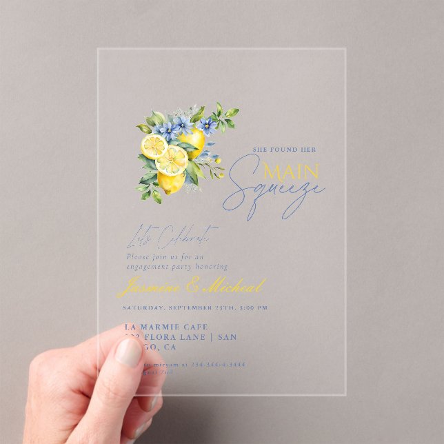 Invitations En Acrylique Citron bleu Floral Citrus (In situ (ordinateur de poche))