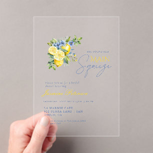 Invitations En Acrylique Citron bleu floral Fête des mariées