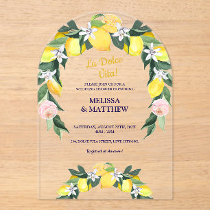 Invitations En Acrylique Citron bleu italien carreaux Couple Wedding shower