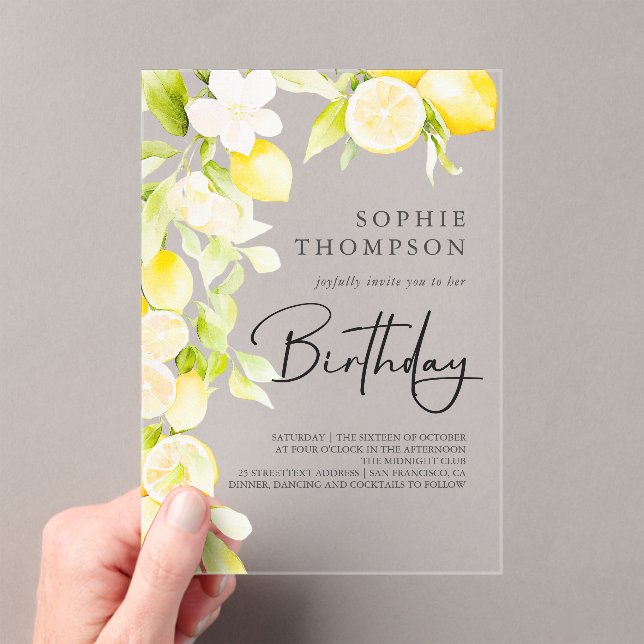 Invitations En Acrylique Citron rustique aquarelle anniversaire (In situ (ordinateur de poche))