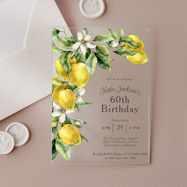Invitations En Acrylique Citrons Aquarelle Rustique 60 ans (Créateur téléchargé)