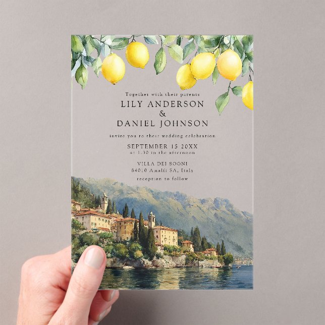 Invitations En Acrylique Citrons du lac de Côme Mariage Italien (In situ (ordinateur de poche))