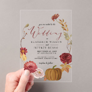 Invitations En Acrylique Citrouille rustique Mariage de automne d'automne