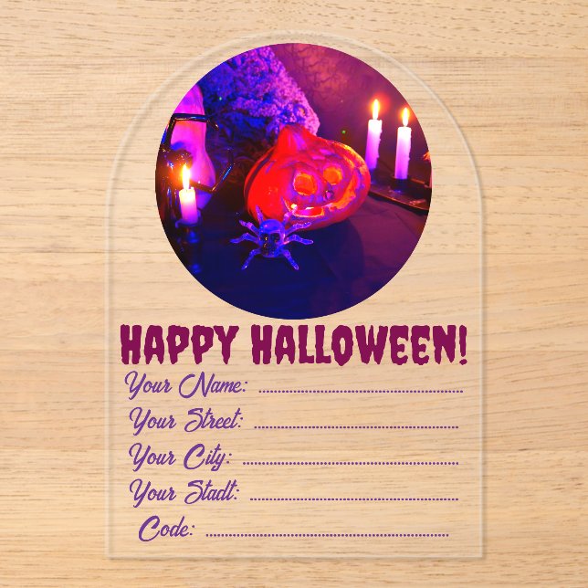 Invitations En Acrylique Citrouilles Halloween néon (Recto)