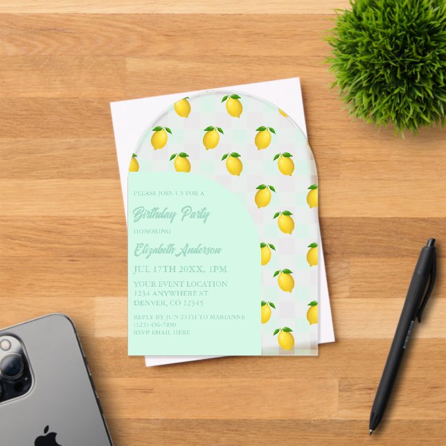 Invitations En Acrylique Citrus citron été Anniversaire (Insitu (Carte d'invitation))