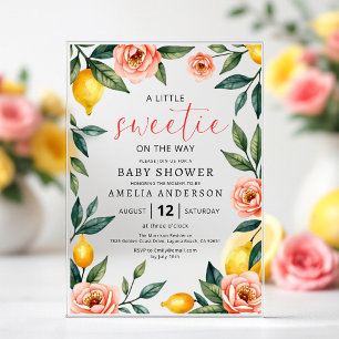 Invitations En Acrylique Citrus citron Fruit rose Floral Baby shower été