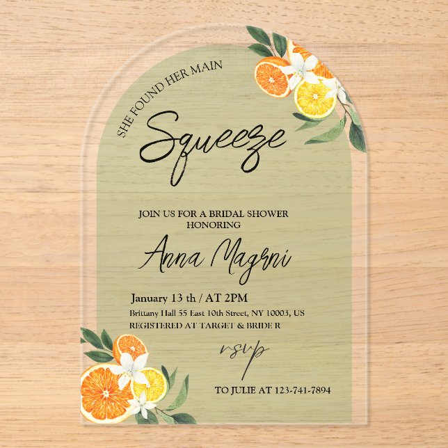 Invitations En Acrylique Citrus Elle A Trouvé Sa Principale Fête des mariée (Recto)