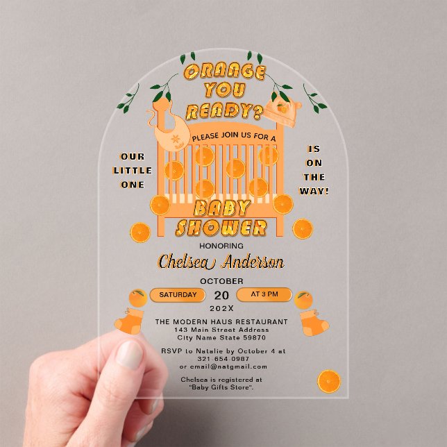 Invitations En Acrylique Citrus moderne Luxe Orange Vous Prêt Baby shower (In situ (ordinateur de poche))