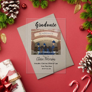 Invitations En Acrylique classe classique noir blanc ajouter année de diplô