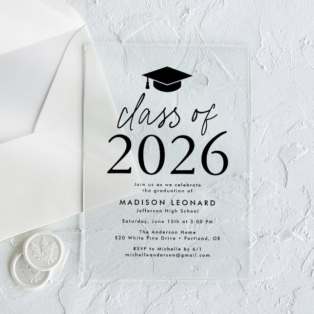 Invitations En Acrylique Classe moderne de 2025 Black Graduation Party (Créateur téléchargé)