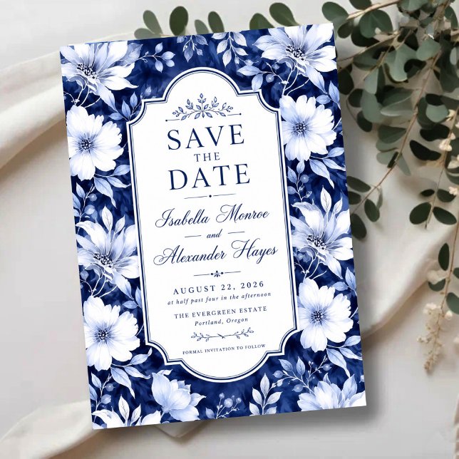 Invitations En Acrylique Classic Blue and White Flotal Botanical (Créateur téléchargé)