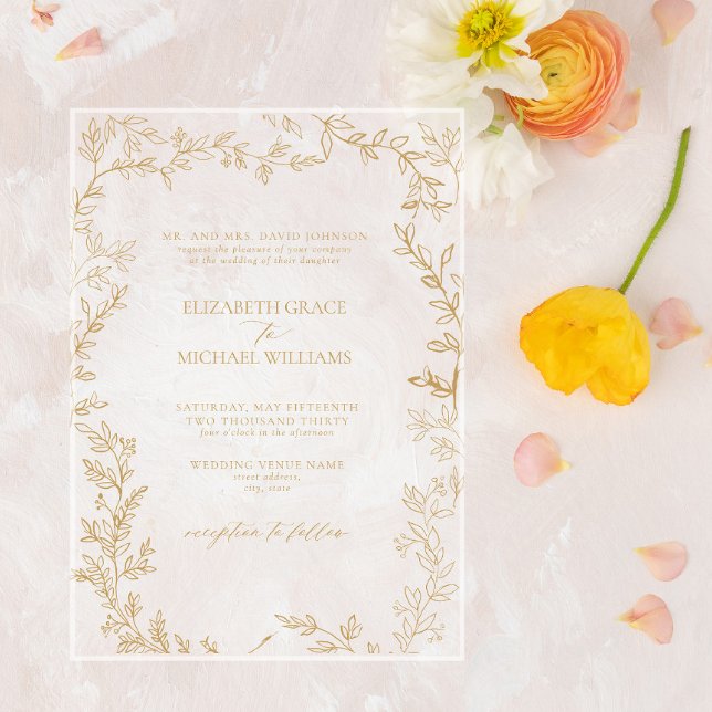 Invitations En Acrylique Classic Elegant Formal Gold Mariage (Créateur téléchargé)