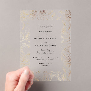Invitations En Acrylique Classic Elegant Mariage Botanique Or