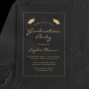 Invitations En Acrylique Classic Gold Border Graduation Party 2025