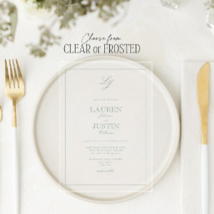 Invitations En Acrylique Classic Sage Green Calligraphie Monogramme Mariage