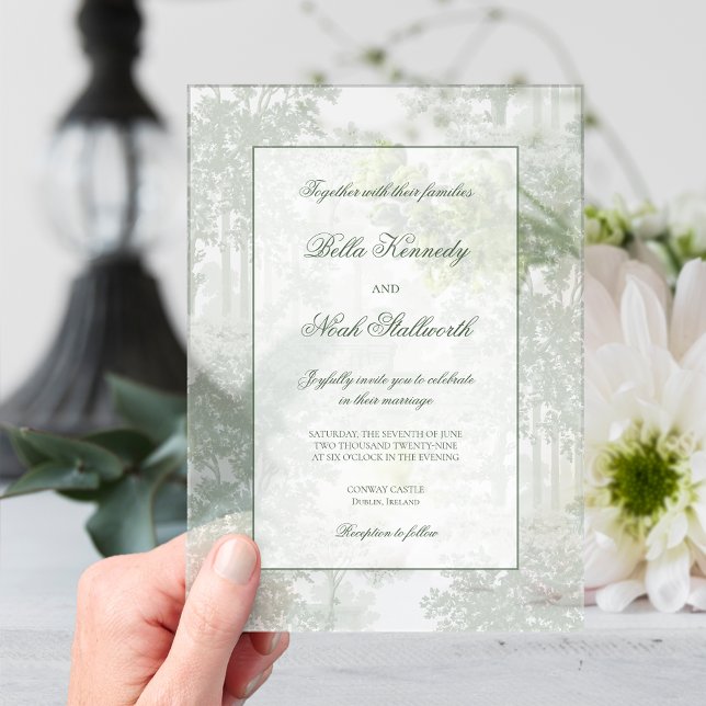 Invitations En Acrylique Classic Sage Green Landscape Toile Wedding (Créateur téléchargé)
