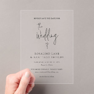Invitations En Acrylique Classique Économisez la Date de Mariage Moderne