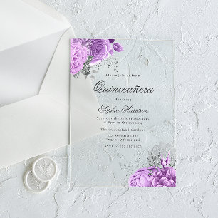 Invitations En Acrylique Classique Elegant Lavande Rose & Silver Quinceaner