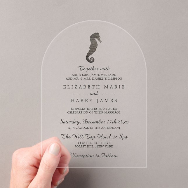 Invitations En Acrylique Clay Seahorse Beach Wedding (In situ (ordinateur de poche))