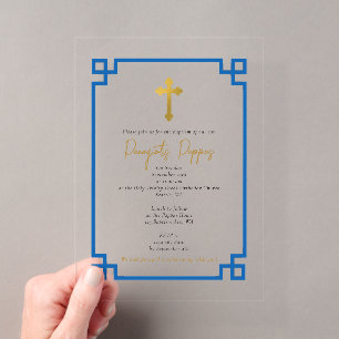 Invitations En Acrylique Clé Bleue Baptême Orthodoxe Grec Garçon Baptême