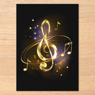 Invitations En Acrylique Clé de Sol Musicale en Or