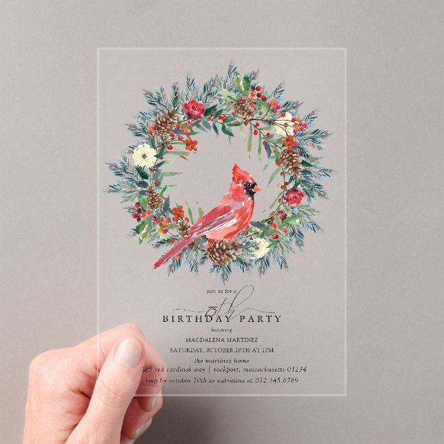 Invitations En Acrylique CLEAR ACRYLIC 75th Birthday Party Cardinal (In situ (ordinateur de poche))