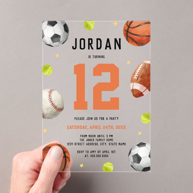 Invitations En Acrylique Clear Boys Sports Thème Anniversaire (In situ (ordinateur de poche))