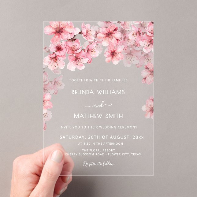 Invitations En Acrylique Clear Cherry Blossom Wedding (In situ (ordinateur de poche))